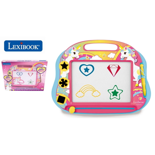 Lexibook , Tablero de Dibujo Magnético Multicolor con Unicornio Mágico, Juguete Creativo Artístico para Niñas y Niños, Lápiz Óptico y Sellos, Rosa/azul, CRUNI550