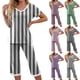 thumbnail image 5 of Qucoqpe - Conjuntos de pijama cómodos para mujer, con cuello en V y manga corta, pantalones anchos con estampado de rayas, estilo capri holgado, 5 of 5