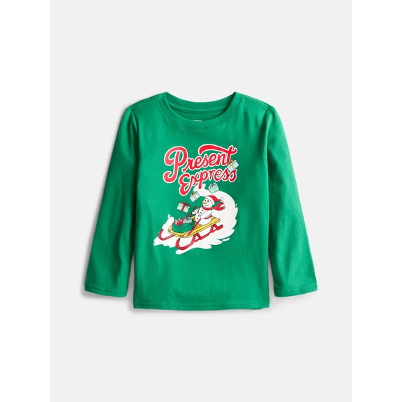 Holiday Time Toddler Girls' Christmas Graphic Tee with Long Sleeves, Sizes 12M-5T