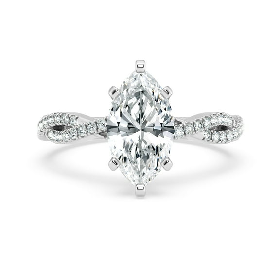 Alor Jewelry Marquise Cut Engagement Solitaire Ring - 1.4 Ct Moissanite - Infinity Twisted Cross Over Shank - 14K White Gold Plated - Perfect Wedding Gift for Women - Ideal Proposal Rings