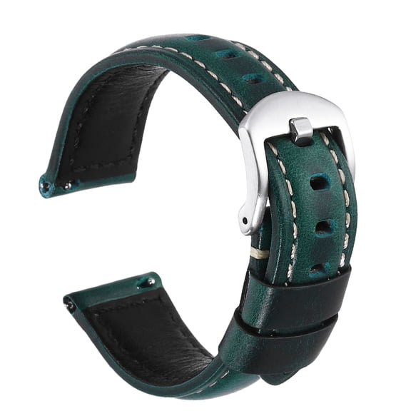 Uxcell Watch Band 20mm Width Vintage Oil Wax Leather Quick Release Watch Strap Wristband Replacement Bands with Buckle Pin for Men Women Gifts, Silver-Blue