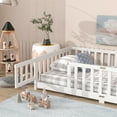 thumbnail image 3 of Twin Size Floor Bed with Fence & Door, Rubber Wood, Safety Guardrails, White, 3 of 9