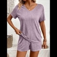 thumbnail image 4 of Conjunto de Pijama de Dos Piezas para Mujer, con Camiseta de Corta y Pantalones Cortos, de Punto Acanalado. Púrpura S, 4 of 7