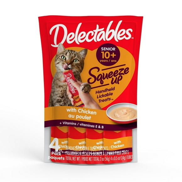 Friandise humide Delectables au poulet pour chats âgés de 10 ans et plus, à presser.