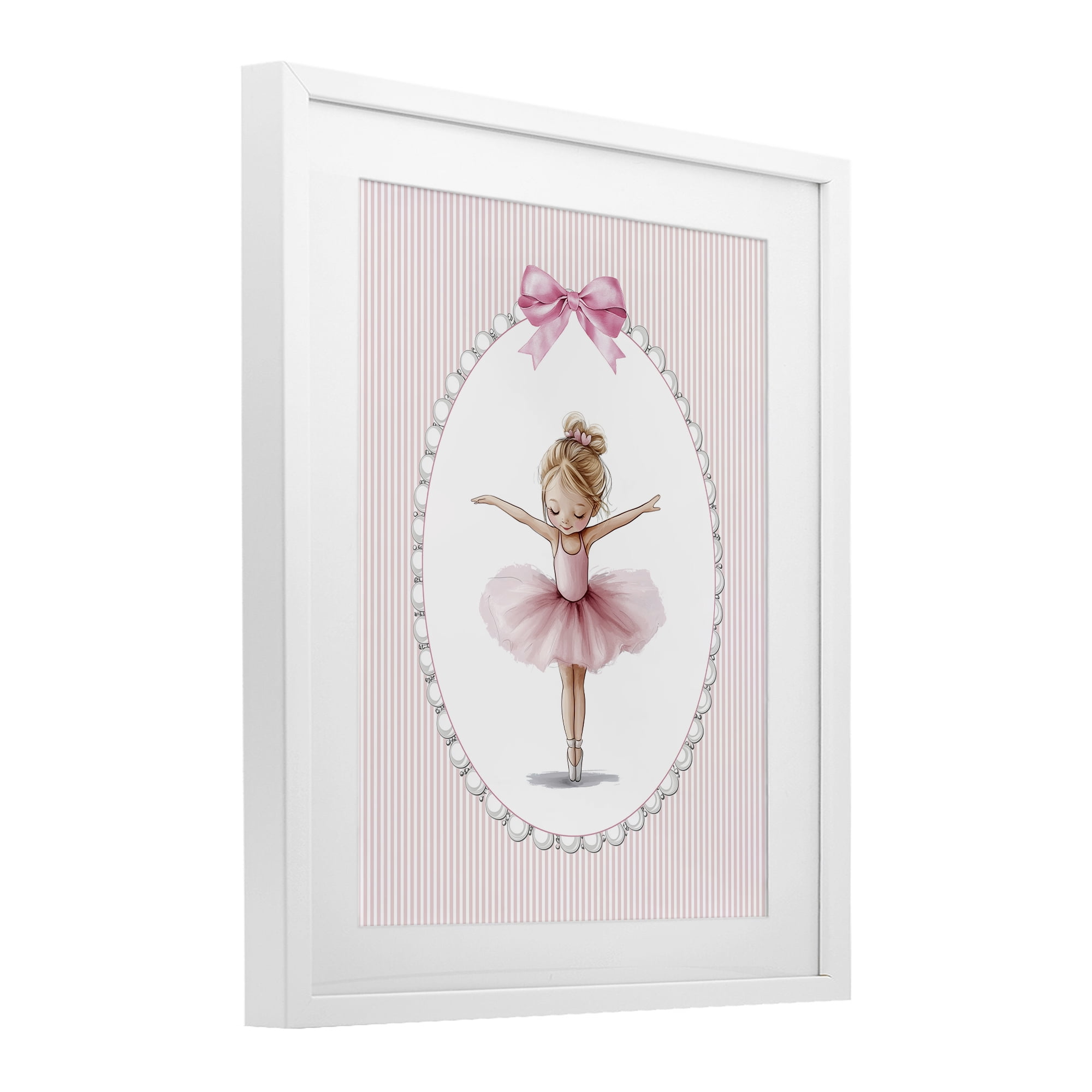 Stupell Industries Dancing Pink Ballerina White Framed Print Under Glass, design by Christine Simpson Art