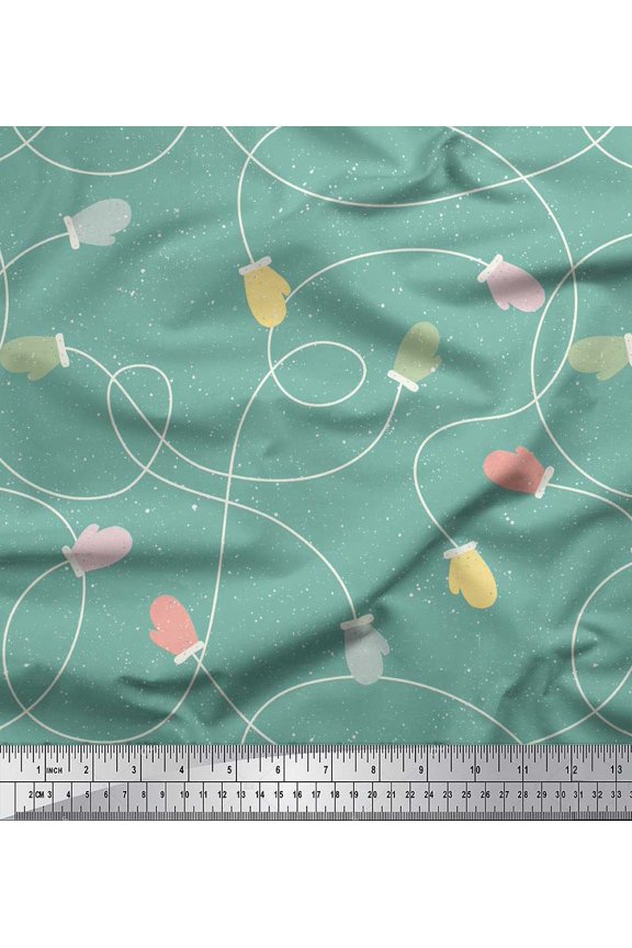 Blue Rayon Fabric Gloves Kids Decor Fabric Printed Yard 42 Inch Wide