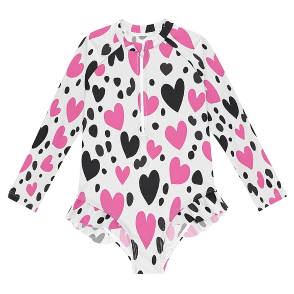BZSMCE Swimwear Pink Black Heat For Long Sleeve One-Piece Swimsuit UPF 50 And UV Protection Quick Dry Chlorine ResistantPink Black Heat Pattern