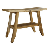 Compact Teak Rectangular Shower  Outdoor Bench with Shelf in Natural Finish