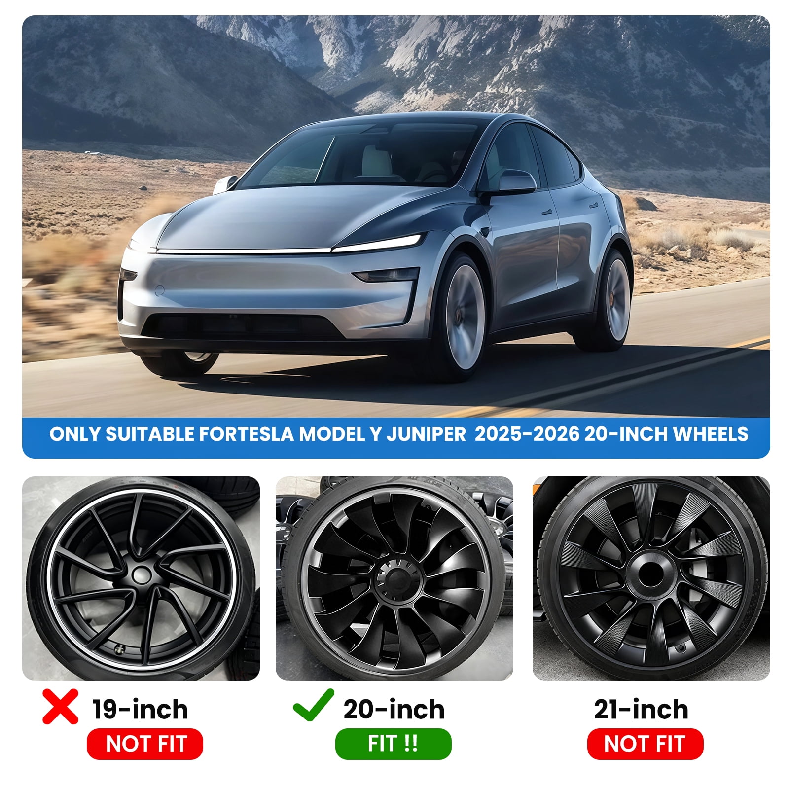 4Pcs Wheel Rim Protector for Tesla Model Y Juniper 2025 2026 20” Helix Wheels, 4PCS ABS Anti-Curb Scratch Guard, Silver Rim Edge Trim, No-Drill Snap-On Installation, for Model Y 2025 2026 Accessories