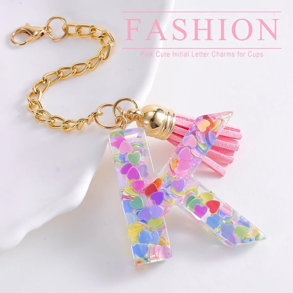Summercome Cup Charms for Tumblers, Letter Charms Accessories for Tumblers Handle, Initial Keychain with Cute Pink Butterfly & Tassel, Cute Initial Letter K Keychain, Ideal Gift for Women Girls, K