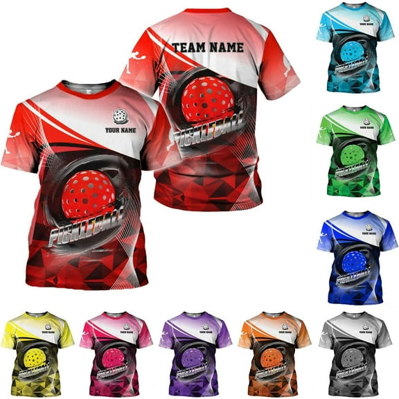 Personalized Name Team's Name Pickleball Shirt 3D, Pickleball Shirts, Funny Pickleball Shirts for Team, Men Women (Red, S)