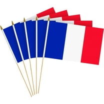 G128 24 Pack Handheld France French Stick Flags | 8x12 In | Printed 150D Polyester, Country Flag, Solid Wooden Stick, Spear Gold Tip