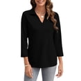 thumbnail image 4 of SWQZVT Women's V Neck Polo Shirt 3/4 Sleeve Collared Casual Business Top Loose Fit Summer Blouse, 4 of 7