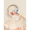 thumbnail image 6 of Suealasg 3Pcs Baby Girl Halloween Outfits Long Sleeve Letter Print Romper + Pumpkin Flare Pants + Headband Set 3 6 12 18 Months Infant Girl Halloween Clothes, 6 of 7