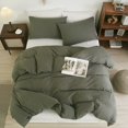thumbnail image 3 of PinkMemory Grey Green Duvet Cover Queen,Washed Cotton Dark Green Bedding Set with Pillowcases Soft Durable Zipper, 3 of 7
