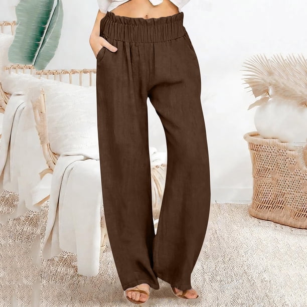 TaTaai Women Loose Fit Solid Cotton Linen Wide Leg Long Pants Casual Ladies Weekend Outdoor Vacation Wear Breathable No Fading Soft Stylish Versatile Trousers Gift