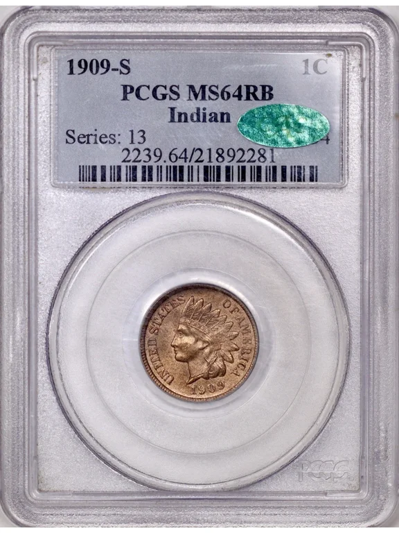 Indian Head Cent 1909-S Numismatic PCGS MS64 RB CAC Key Date 1 Count