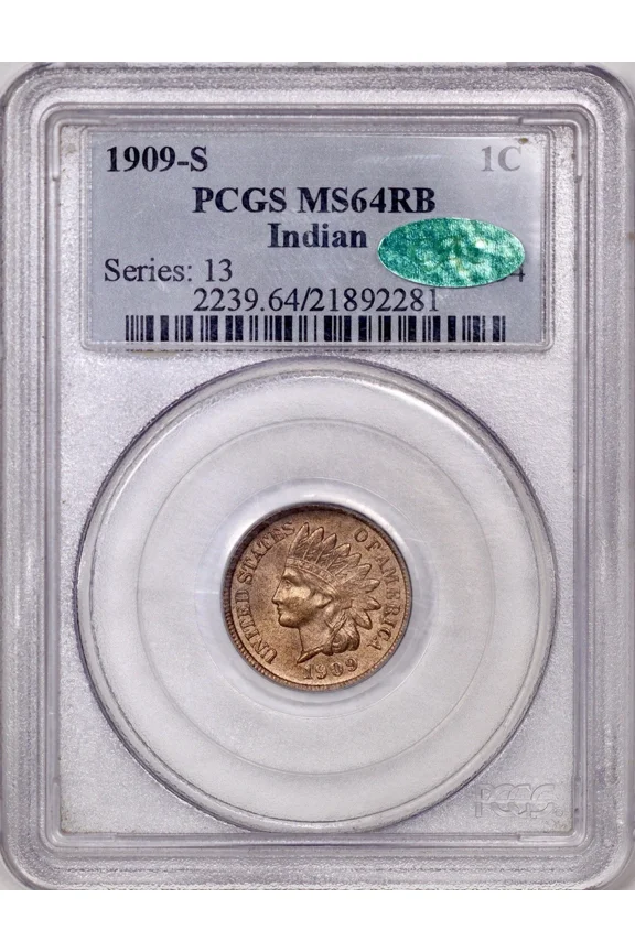 Indian Head Cent 1909-S Numismatic PCGS MS64 RB CAC Key Date 1 Count