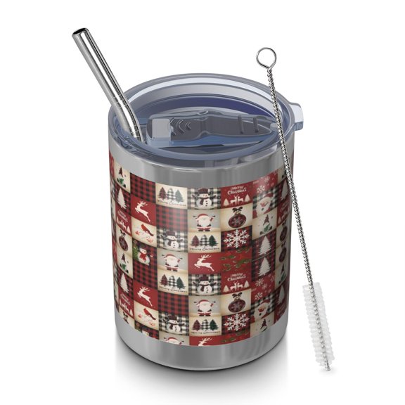 12oz Tumblers Red Christmas Collage Pattern Vacuum Insulated Stainless Steel Travel Tumbler Cups Mug with Lid and Straw for Beer,Coffee,Beverages with Cleaning Brush for Cold & Hot Drinks