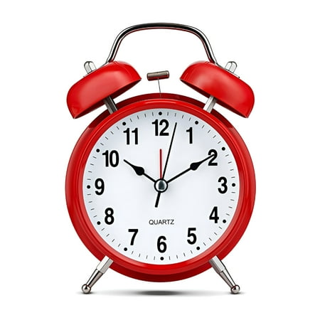DESIGNICE 2026 New Analog Alarm Clock 4Twin Bell Vintage Red Silent Non-Ticking Quartz Battery Operated Extra Loud with Backlight for Bedside Table Desk,Retro Clocks Old Fashioned for Heavy Sleepers