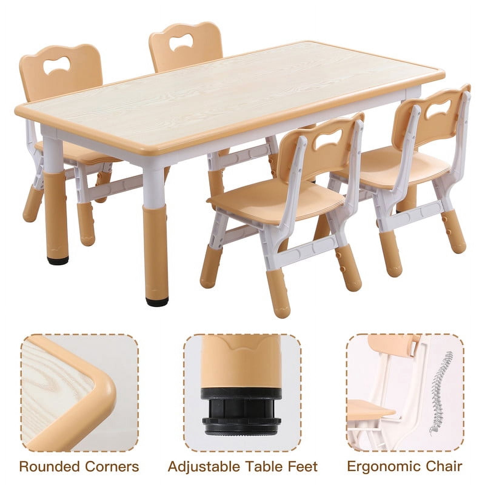 YUKOOL Kids Table and 4 Chair Set - Adjustable Height, HDPE Material, Perfect for Ages 2-12,Brown