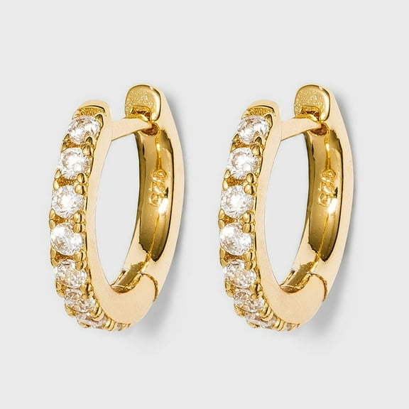 SUGARFIX by BaubleBar 14K Gold Plated Delicate Pav Huggie Hoop Earrings - Clear