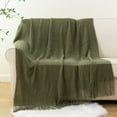 thumbnail image 5 of Olive Green Throw Blanket,Green Textured Knit Throws,Spring Blanket for Sofa Bed,50"x60", 5 of 8