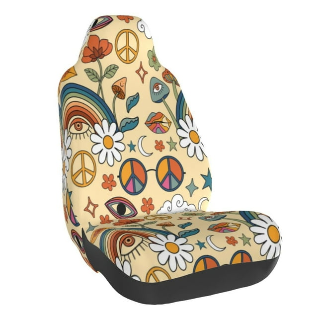 Wukai Mushrooms And Rainbows Peace Full Set Car Seat Covers with Soft Padding Universal Auto Front Seats Protector and Cushion Mat