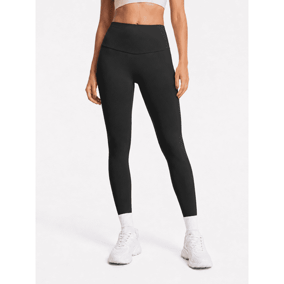 Women's High-Waisted 7/8 Yoga Leggings, Soft Stretch Workout Pants, Black, S