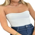 thumbnail image 4 of Women Ribbed Bandeau Tube Tops Solid Color Y2K Sleeveless Backless Off-Shoulder Crop Tops Streetwear White XL, 4 of 8