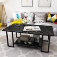thumbnail image 3 of MIERES Coffee Table, Modern Faux Marble Top Coffee Table with Metal Frame and Storage Shelf, 2-Tier Rectangle Accent Cocktail Table for Living Room, Office (Black), 3 of 7