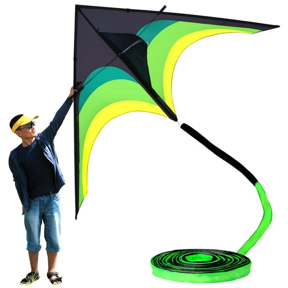 Flying Hoofer Gaint Kite for Adults Easy to Fly 9ft Huge Delta Kite Come with 98ft Tail (Black and Green).