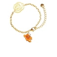 thumbnail image 2 of Delight Jewelry Silvertone Hot Orange Hibiscus Flower Gold-tone Flower Link Chain Bracelet, 6.75"+2" Extender, 2 of 4