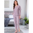 thumbnail image 3 of DARING DIVA Women's Cotton Ribbed Pullover V-neck Tops with Bottoms Pajama Sets 2XL Purple, 3 of 7