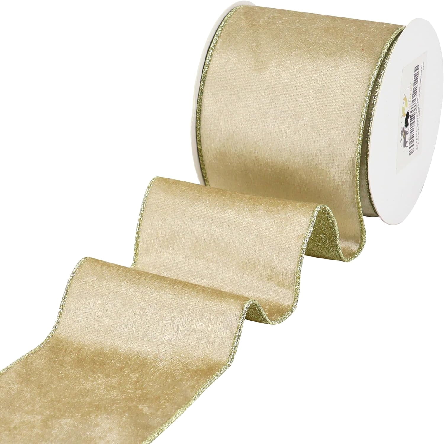 Champagne Velvet Wired Ribbon 4 inch Christmas Ribbon Double-Sided Glitter Gold Ribbons for Trees, Wreaths, Tree Top Bows, Garlands, Staircases, Crafts-10 Yards