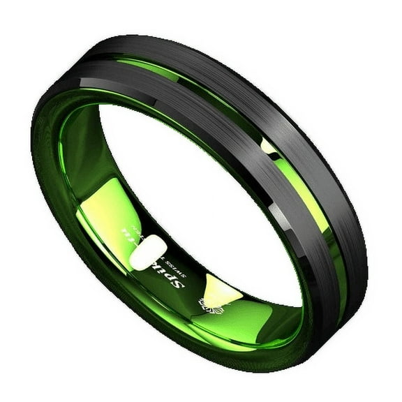 Tungsten Rings for Men Wedding Bands for Him 6mm Black Green Line