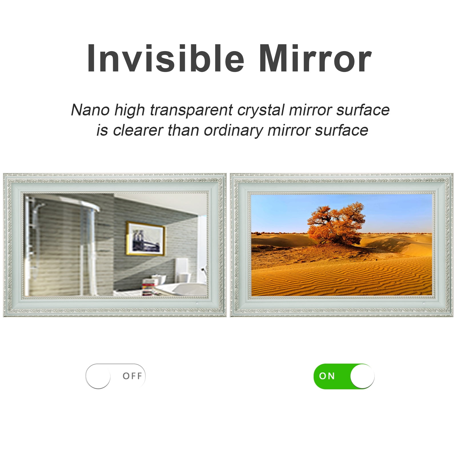 Soulaca 22 inches Smart Mirror webOS TV Antique White Decor Frame Built-in WiFi ATSC Waterproof TV Fireplace Dining Area Bathroom
