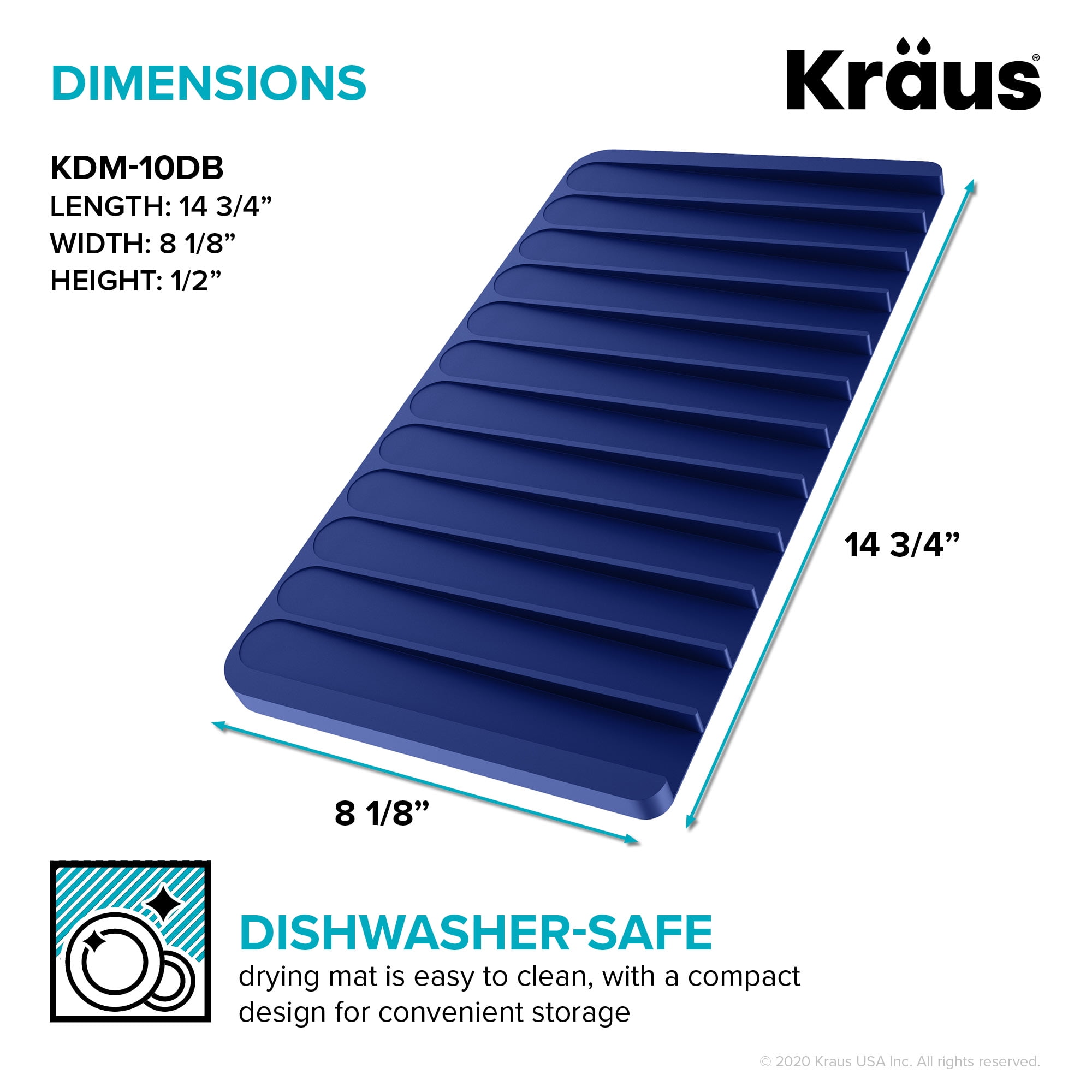 KRAUS Self-Draining Silicone Dish Drying Mat or Trivet for Kitchen Counter in Dark Blue