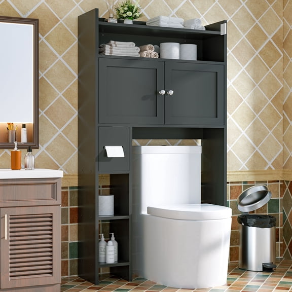 Tolead Over The Toilet Storage Cabinet with Paper Towel Holder, Black