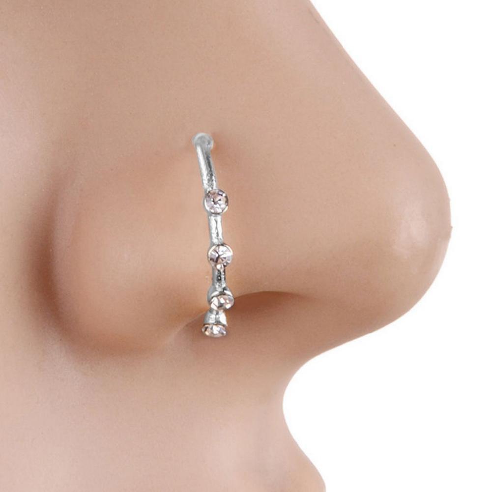 Steel Zircon Gem Bone Nose Stud Piercing Earring Anodized Rose Z8M5 Color K7K6 - image 5 of 9