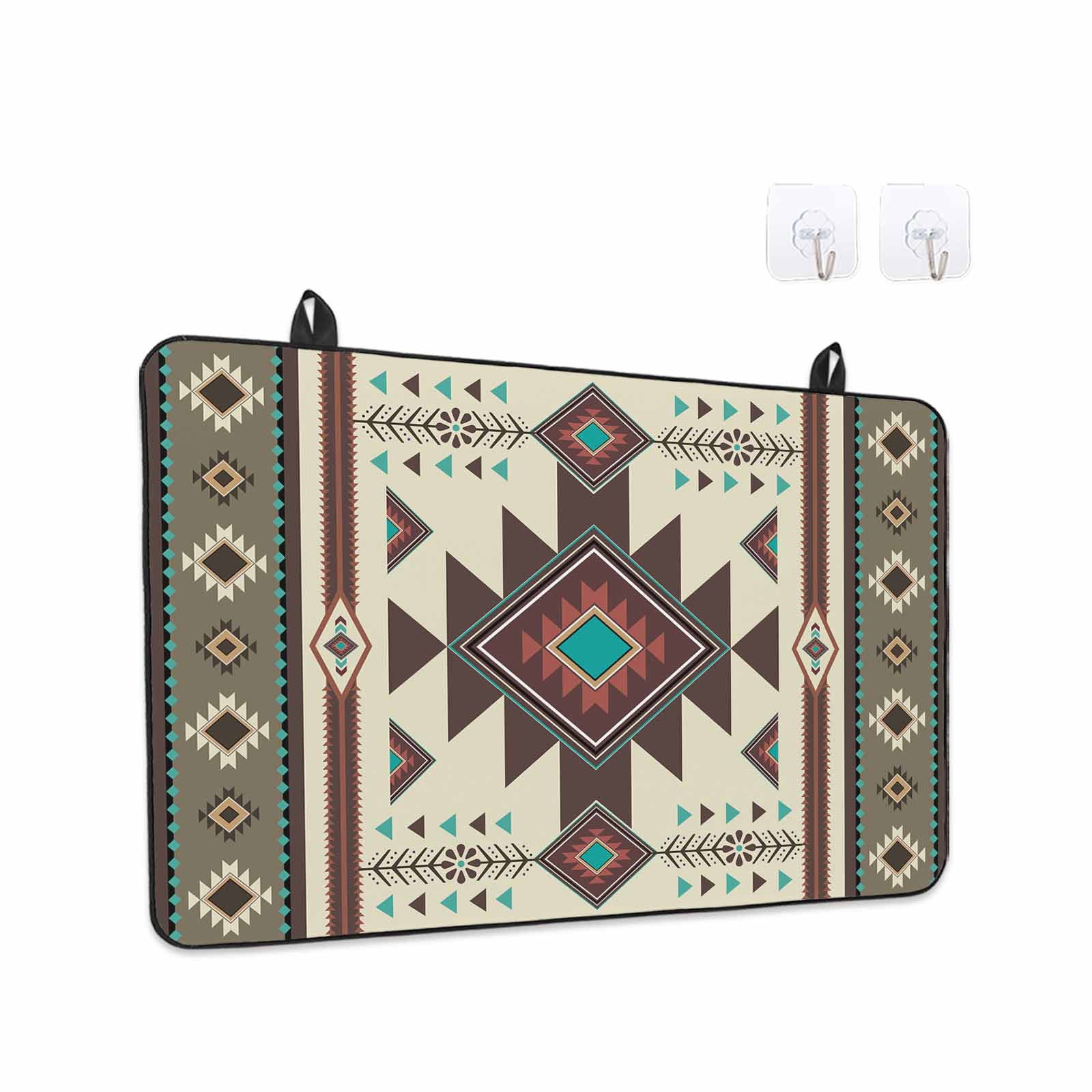 Brown Southwest Stove Top Cover for Electric Stove, Heat-proof & Non Slip Glass Top Stove Cover Protector, Ethnic Boho Tribal Vintage Geometric Kitchen Flat Cooktop Rubber Mat 24x21 Inches
