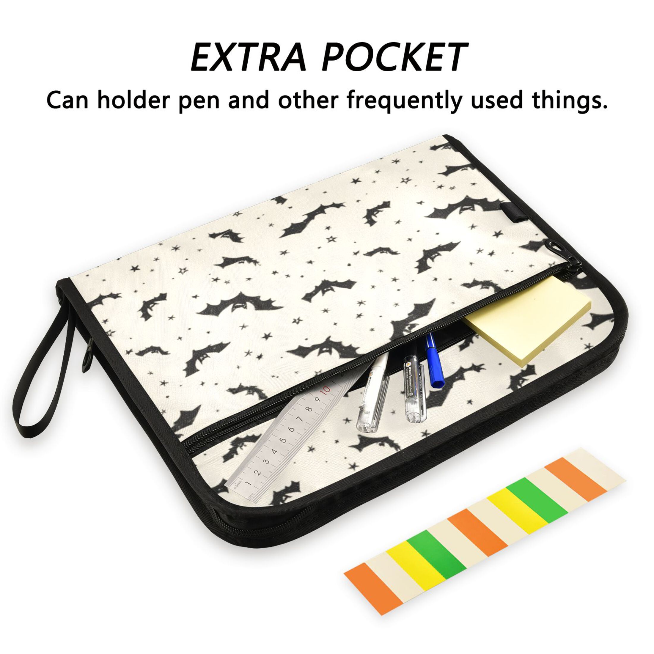 Accordion File Organizer with Zip Closure 13 Pockets Expanding File Folder Letter A4 Paper Document Organizer for Home Office Bats and Stars