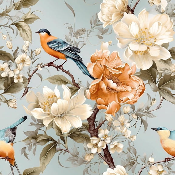 Vintage Blue Floral Wallpaper Peel and Stick Chinoiserie Bird Wallpaper Prepasted Blue Floral Contact Paper for Cabinets Drawers 17.7''x118'' Removable Renter Friendly Flower Wall Mural