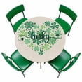 thumbnail image 2 of Round Fitted Tablecloth,Irish St. Patrick's Day Four-Leaf on Linen Circle Table Cover Waterproof Table Cloth with Elastic Edge,Love Heart Stretched Outdoor Tablecloths for Kitchen Picnic 45-54in, 2 of 9