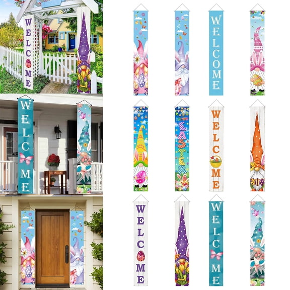 Easter Porch Sign Happy Easter, Indoor Outdoor Wall Hanging Flag Banner, Spring Holiday Home Decoration for Door, Patio, Porch or Party Display, HAODEJW, Multicolor