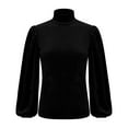 thumbnail image 4 of Hfnxid Women's Shirt Velvet Solid Color Lightweight Long Sleeve Shirt High-Neck Puff Sleeve Casual Top Fashion Breathable Stylish Blouses Black XXL, 4 of 6