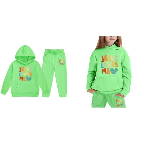 Teen Girls Jesus Loves You Print Hooded Sweatshirts Long Sleeve Girls Loose Pullover and Jogger Pants 2 Pcs Fall Winter Clothes Boys 12-13 Years Clothes Cute Boys Girls Clothing