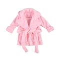 thumbnail image 1 of Baby Boy Girls Flannel Bathrobe Ultra Soft Solid Color Long Sleeve Lapel Design Robe with Belt and Pocket, 1 of 6