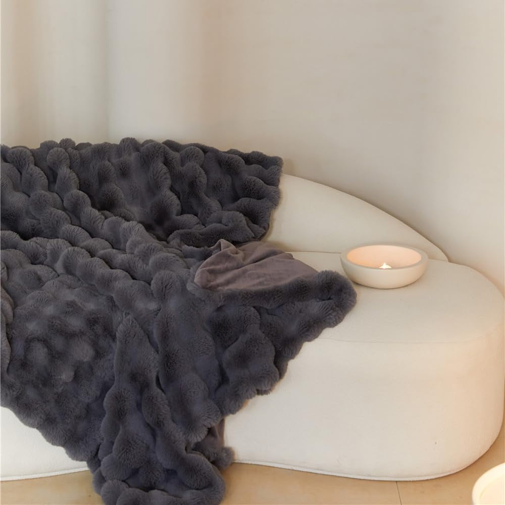 Marshmallow Cloud Fleece Throw Blanket, Rabbit Plush Faux Fur Blanket