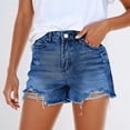 thumbnail image 2 of Jean Shorts Womens 2026 Summer High Waist Washed Blue Ripped Distressed Frayed Hem Denim Shorts, 2 of 6